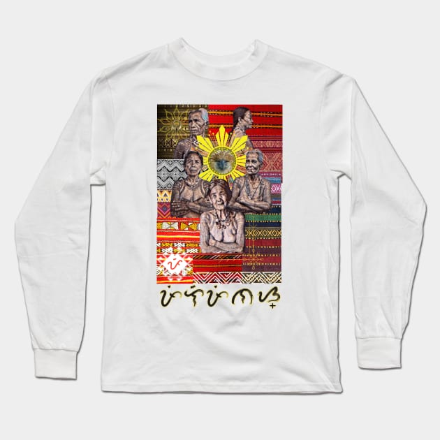 Apo Wang-Od tribe Baybayin word Pilipinas (Philippines) Long Sleeve T-Shirt by Pirma Pinas